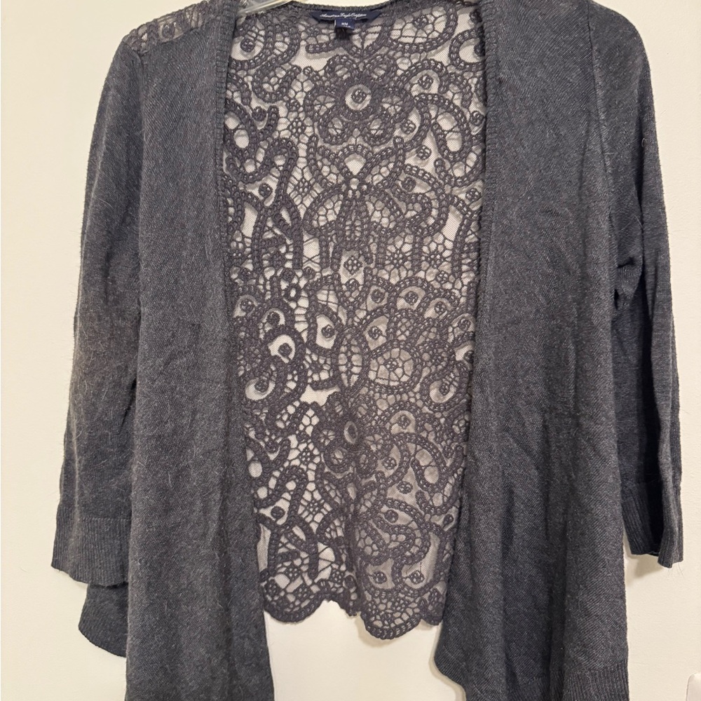 Open-Front Charcoal Lace-Back Sweater Cardigan - Women
